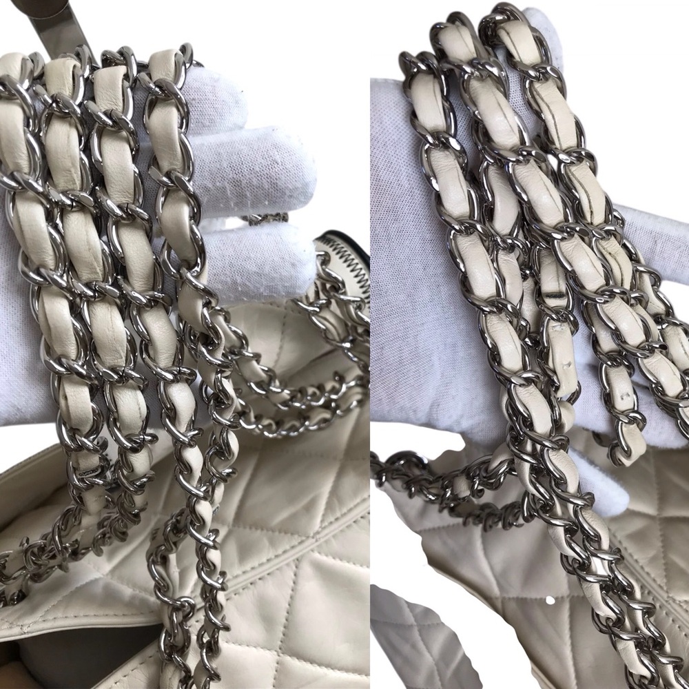 CHANEL Quilted East West Tote Bag Lambskin Silver Harware Cream Color - Picture 16 of 16